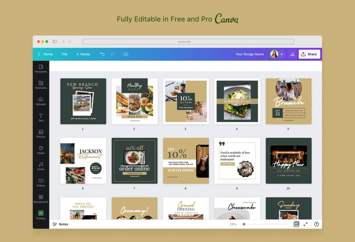 Ladystrategist 30 Restaurant Instagram Post Canva Templates V2 instagram canva templates social media templates etsy free canva templates