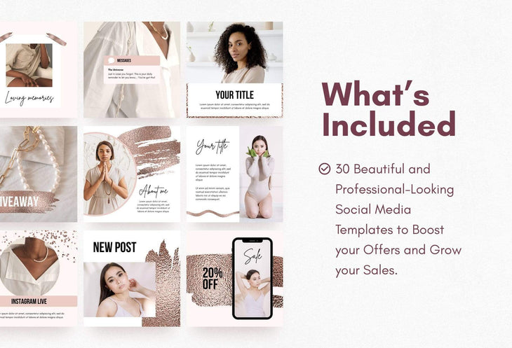 Ladystrategist 30 Rose Gold Bold Instagram Post Canva Templates instagram canva templates social media templates etsy free canva templates