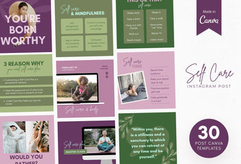 Ladystrategist 30 Self Care Instagram Post Canva Templates V2 instagram canva templates social media templates etsy free canva templates