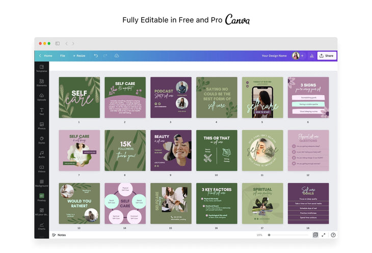 Ladystrategist 30 Self Care Instagram Post Canva Templates V2 instagram canva templates social media templates etsy free canva templates