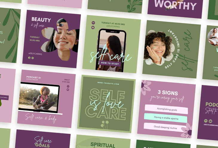 Ladystrategist 30 Self Care Instagram Post Canva Templates V2 instagram canva templates social media templates etsy free canva templates
