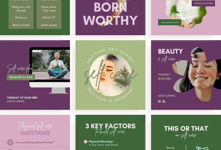 Ladystrategist 30 Self Care Instagram Post Canva Templates V2 instagram canva templates social media templates etsy free canva templates