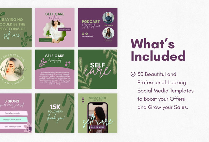 Ladystrategist 30 Self Care Instagram Post Canva Templates V2 instagram canva templates social media templates etsy free canva templates