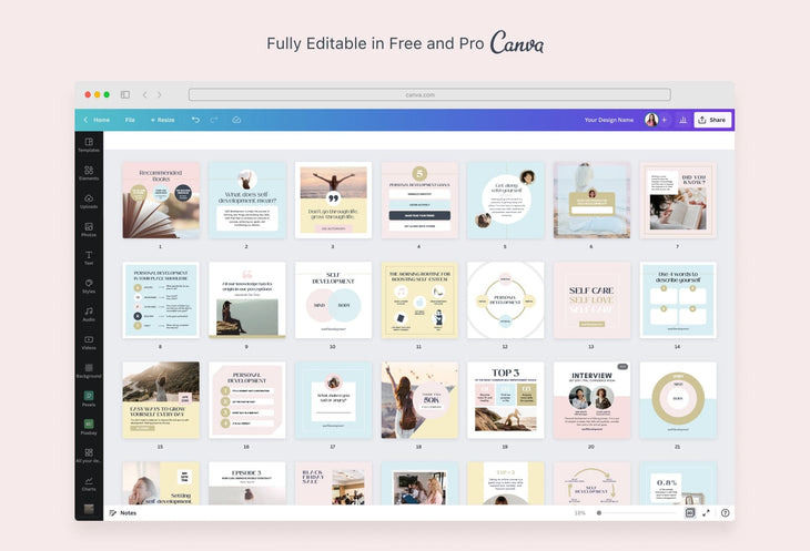 Ladystrategist 30 Self Development Instagram Post Canva Templates V2 instagram canva templates social media templates etsy free canva templates