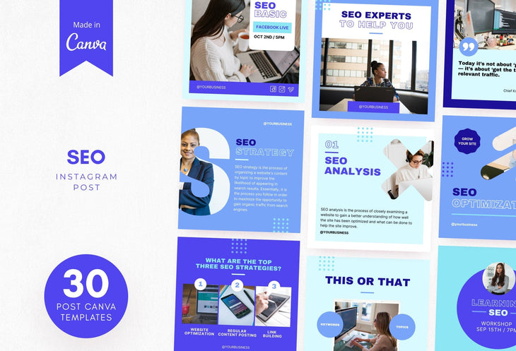 Ladystrategist 30 SEO Instagram Post Canva Templates instagram canva templates social media templates etsy free canva templates