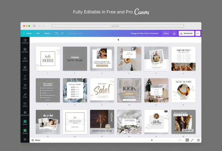Ladystrategist 30 Silver New Year Instagram Post Canva Templates instagram canva templates social media templates etsy free canva templates