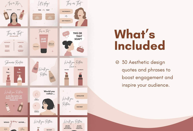 Ladystrategist 30 Skincare THIS OR THAT / Would you rather - Instagram Post Canva Templates instagram canva templates social media templates etsy free canva templates