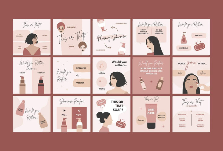 Ladystrategist 30 Skincare THIS OR THAT / Would you rather - Instagram Post Canva Templates instagram canva templates social media templates etsy free canva templates