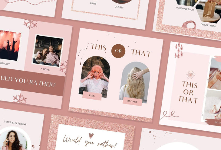 Ladystrategist 30 This or That Would you rather  Rose Gold Instagram Engagement Booster Post Canva Templates instagram canva templates social media templates etsy free canva templates