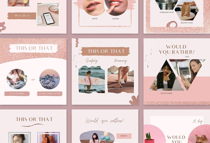 Ladystrategist 30 This or That Would you rather  Rose Gold Instagram Engagement Booster Post Canva Templates instagram canva templates social media templates etsy free canva templates