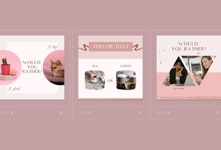 Ladystrategist 30 This or That Would you rather  Rose Gold Instagram Engagement Booster Post Canva Templates instagram canva templates social media templates etsy free canva templates