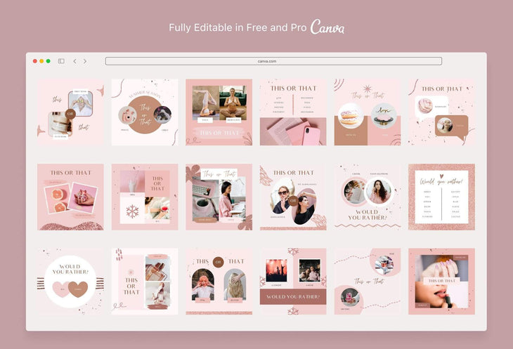 Ladystrategist 30 This or That Would you rather  Rose Gold Instagram Engagement Booster Post Canva Templates instagram canva templates social media templates etsy free canva templates