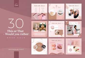 Ladystrategist 30 This or That Would you rather Rose Gold Instagram Engagement Booster Post Canva Templates instagram canva templates social media templates etsy free canva templates
