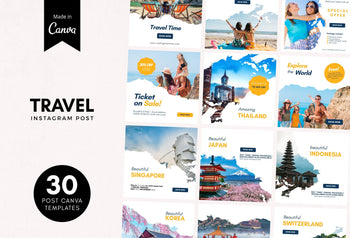 Ladystrategist 30 Travel Instagram Post Canva Templates V2 instagram canva templates social media templates etsy free canva templates