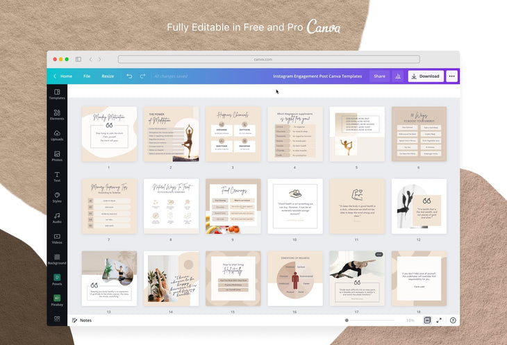 Ladystrategist 30 Wellness Instagram Post Canva Templates instagram canva templates social media templates etsy free canva templates