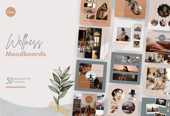 Ladystrategist 30 Wellness Moodboards - Instagram Post Canva Templates instagram canva templates social media templates etsy free canva templates