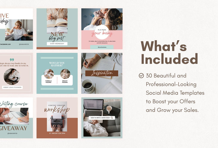 Ladystrategist 30 Writers Instagram Engagement Posts V2 instagram canva templates social media templates etsy free canva templates