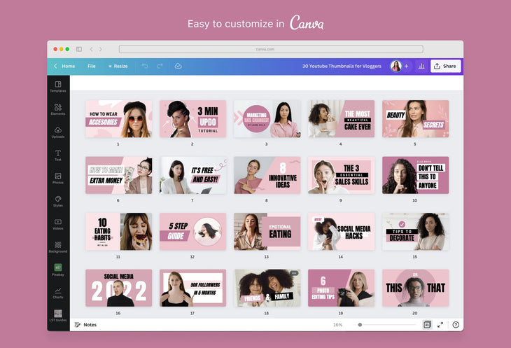 Ladystrategist 30 YouTube Thumbnails For Personal Brands Coaches Realtors Social Media Vlogs instagram canva templates social media templates etsy free canva templates