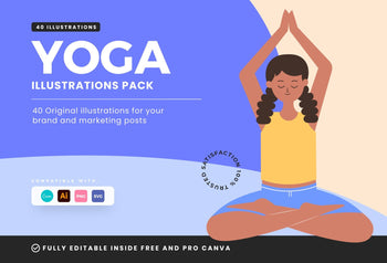 Ladystrategist 40 Unique Yoga Illustrations - Fully Editable in Canva instagram canva templates social media templates etsy free canva templates