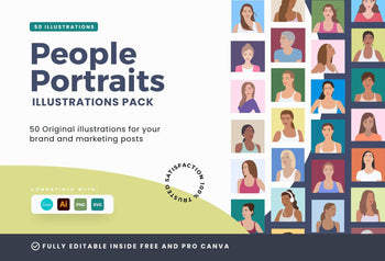 Ladystrategist 50 People Portraits Illustrations - Fully Editable in Canva instagram canva templates social media templates etsy free canva templates
