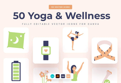Ladystrategist 50 Unique Yoga and Wellness Benefits Icons Illustrations - Fully Editable in Canva instagram canva templates social media templates etsy free canva templates