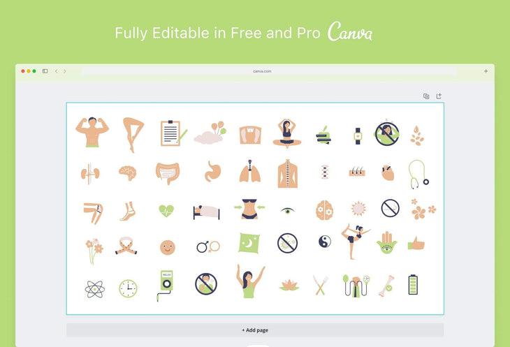 Ladystrategist 50 Unique Yoga and Wellness Benefits Icons Illustrations - Fully Editable in Canva instagram canva templates social media templates etsy free canva templates