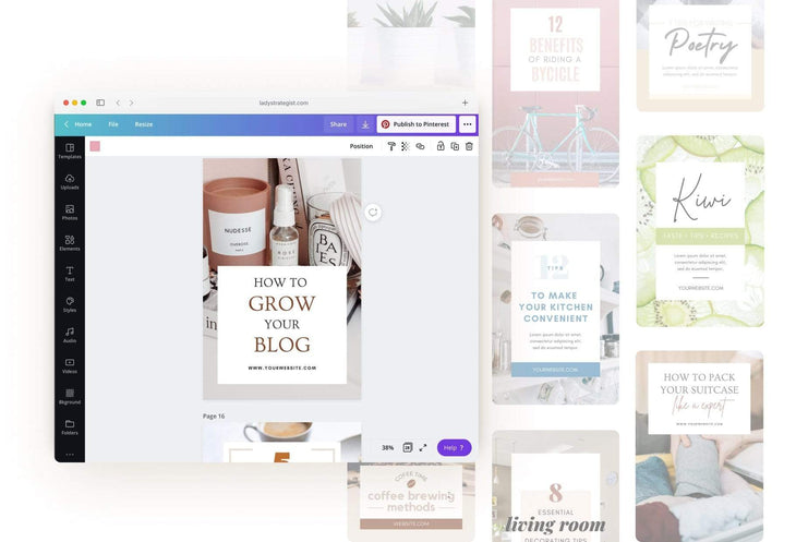 Ladystrategist 70 Minimalist Pinterest Templates for Canva instagram canva templates social media templates etsy free canva templates