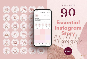 Ladystrategist 90 Essential Instagram Story Highlight Covers - Rose Gold instagram canva templates social media templates etsy free canva templates