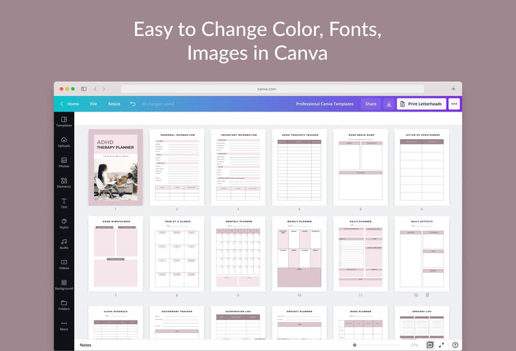Ladystrategist ADHD Therapy Planner Canva Template A4 Size instagram canva templates social media templates etsy free canva templates
