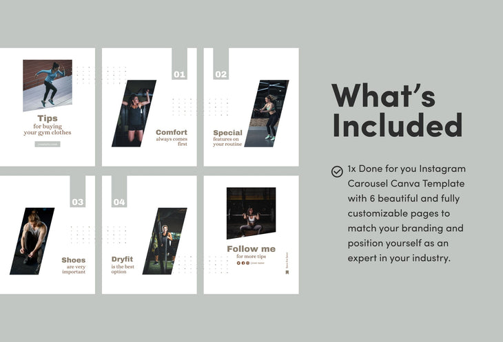 Ladystrategist Arya Fitness 6-Page Carousel Canva Template instagram canva templates social media templates etsy free canva templates