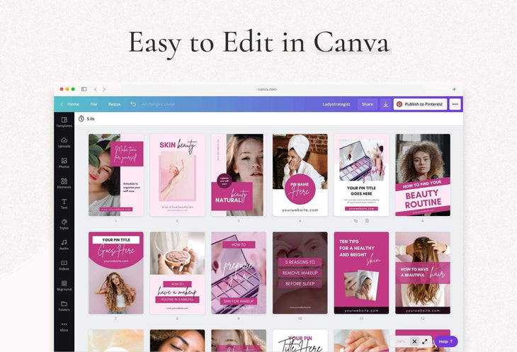Ladystrategist Beauty Pinterest Template instagram canva templates social media templates etsy free canva templates