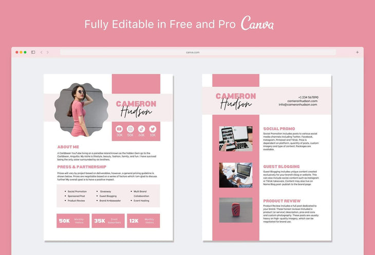 Ladystrategist Cameron Hudson Media Kit Canva Template for Influencers instagram canva templates social media templates etsy free canva templates