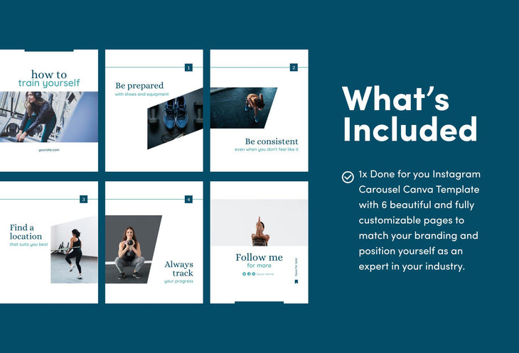 Ladystrategist Camila Fitness 6-Page Carousel Canva Template instagram canva templates social media templates etsy free canva templates