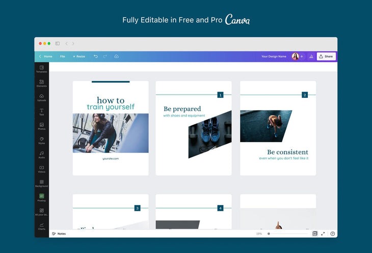 Ladystrategist Camila Fitness 6-Page Carousel Canva Template instagram canva templates social media templates etsy free canva templates