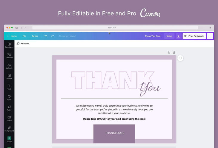 Ladystrategist Caroline Printable Thank You Card Packaging Insert Note Canva Template instagram canva templates social media templates etsy free canva templates