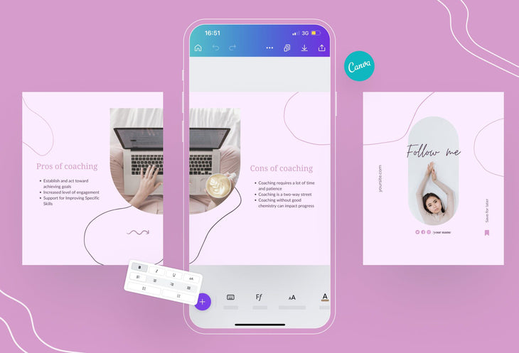 Ladystrategist Charlotte Coaching 6-Page Carousel Canva Template instagram canva templates social media templates etsy free canva templates
