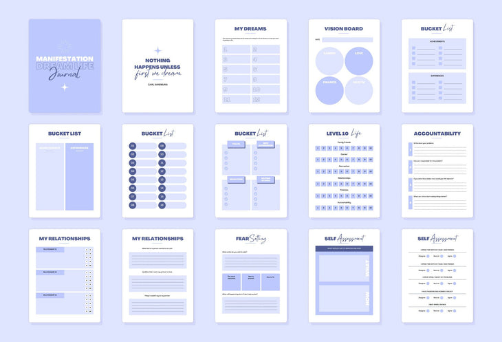 Ladystrategist Cornflower Blue Manifestation Dream Life Book Canva Template Printable and Editable instagram canva templates social media templates etsy free canva templates