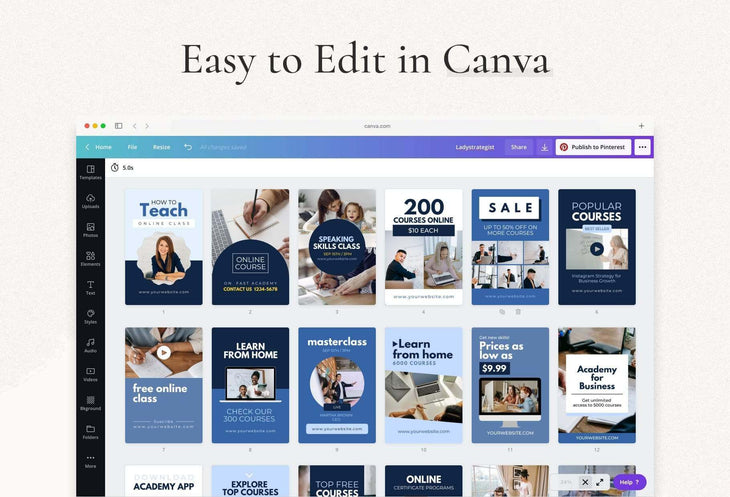 Ladystrategist Course Pinterest Template instagram canva templates social media templates etsy free canva templates