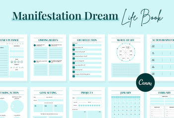 Ladystrategist Dark Cyan Manifestation Dream Life Book Canva Template Printable and Editable instagram canva templates social media templates etsy free canva templates