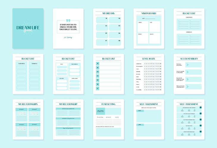 Ladystrategist Dark Cyan Manifestation Dream Life Book Canva Template Printable and Editable instagram canva templates social media templates etsy free canva templates