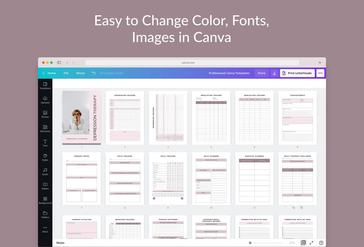 Ladystrategist Depression Planner Canva Template for Coaches instagram canva templates social media templates etsy free canva templates