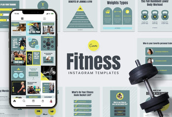 Ladystrategist FITNESS DARK CYAN - 97 Done-for-You Fitness Instagram Posts - Fully Editable Canva Templates instagram canva templates social media templates etsy free canva templates