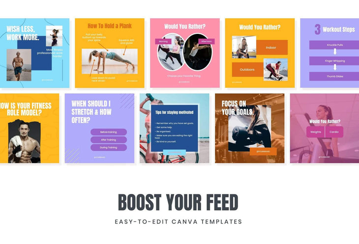 Ladystrategist FITNESS TREND - 97 Done-for-You Fitness Instagram Posts - Fully Editable Canva Templates instagram canva templates social media templates etsy free canva templates
