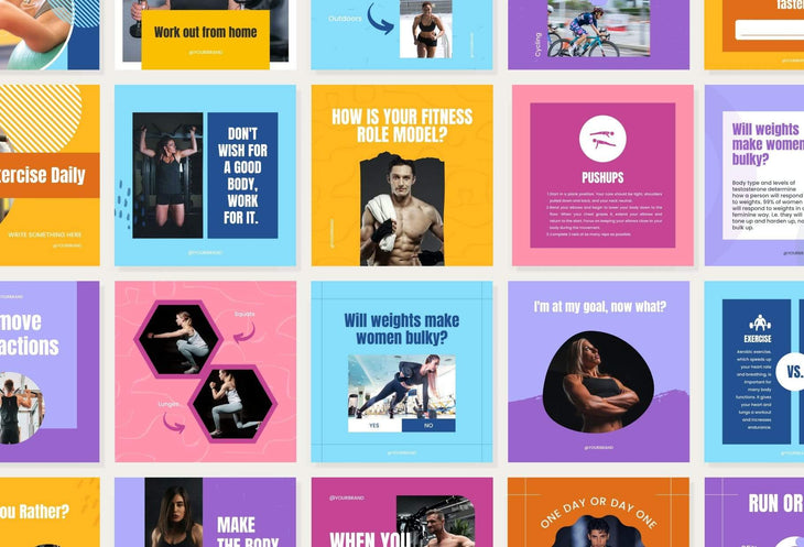 Ladystrategist FITNESS TREND - 97 Done-for-You Fitness Instagram Posts - Fully Editable Canva Templates instagram canva templates social media templates etsy free canva templates