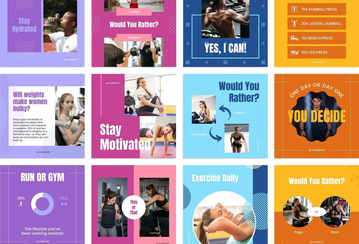 Ladystrategist FITNESS TREND - 97 Done-for-You Fitness Instagram Posts - Fully Editable Canva Templates instagram canva templates social media templates etsy free canva templates