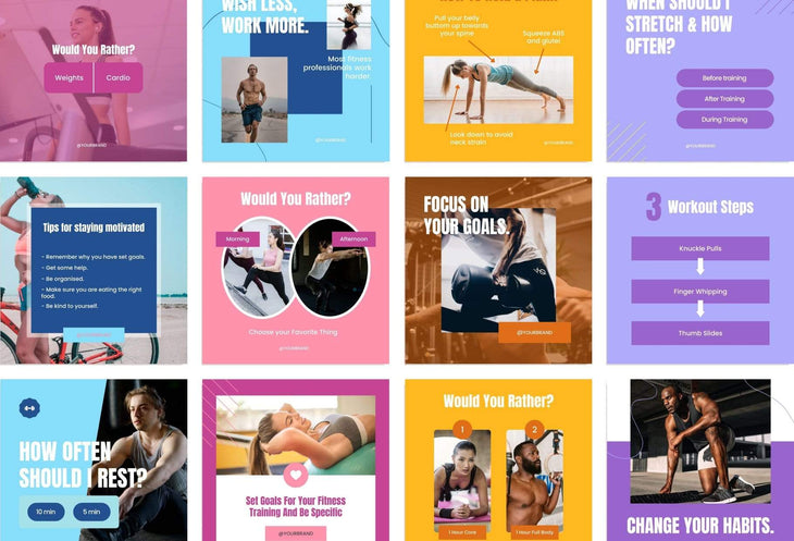 Ladystrategist FITNESS TREND - 97 Done-for-You Fitness Instagram Posts - Fully Editable Canva Templates instagram canva templates social media templates etsy free canva templates