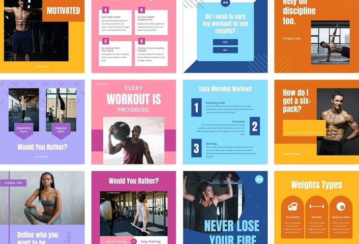 Ladystrategist FITNESS TREND - 97 Done-for-You Fitness Instagram Posts - Fully Editable Canva Templates instagram canva templates social media templates etsy free canva templates