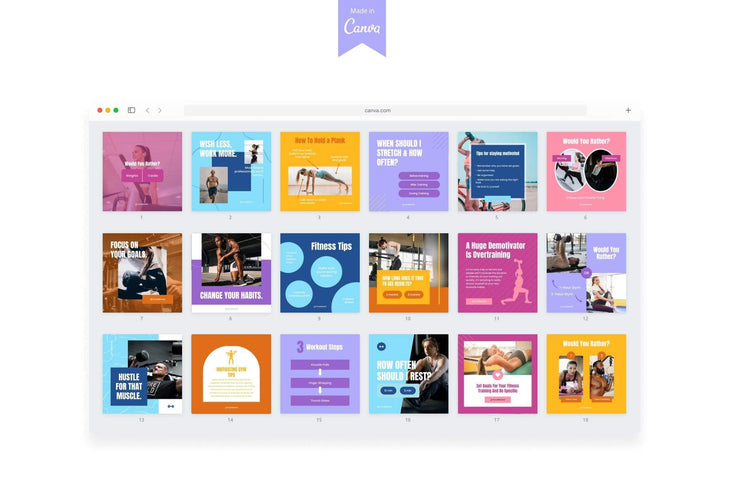 Ladystrategist FITNESS TREND - 97 Done-for-You Fitness Instagram Posts - Fully Editable Canva Templates instagram canva templates social media templates etsy free canva templates