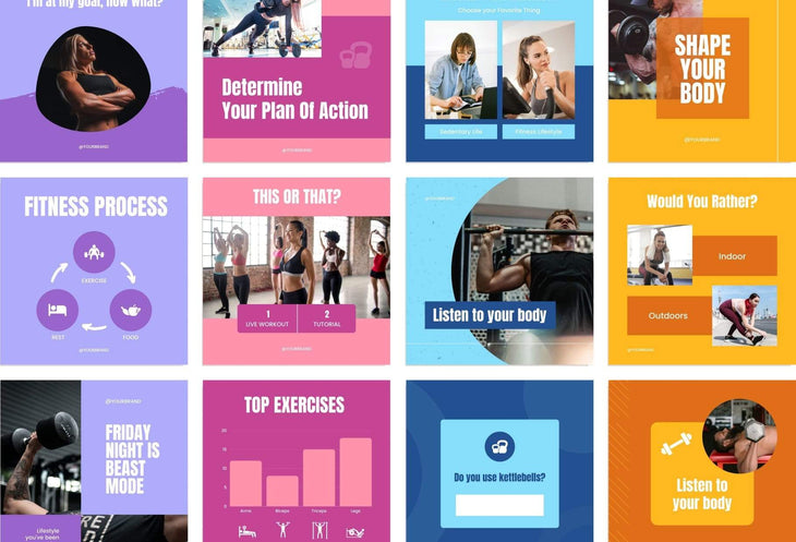 Ladystrategist FITNESS TREND - 97 Done-for-You Fitness Instagram Posts - Fully Editable Canva Templates instagram canva templates social media templates etsy free canva templates