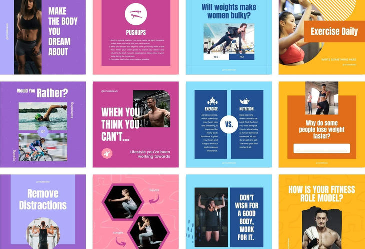 Ladystrategist FITNESS TREND - 97 Done-for-You Fitness Instagram Posts - Fully Editable Canva Templates instagram canva templates social media templates etsy free canva templates
